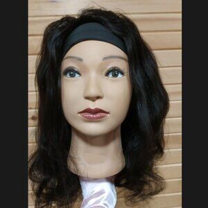 18" Human Hair Wavy Headband Wig, Natural Black